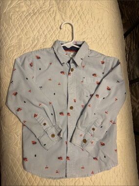 wonder nation Light Blue Striped Button-Down Shirt with Red Crab Print